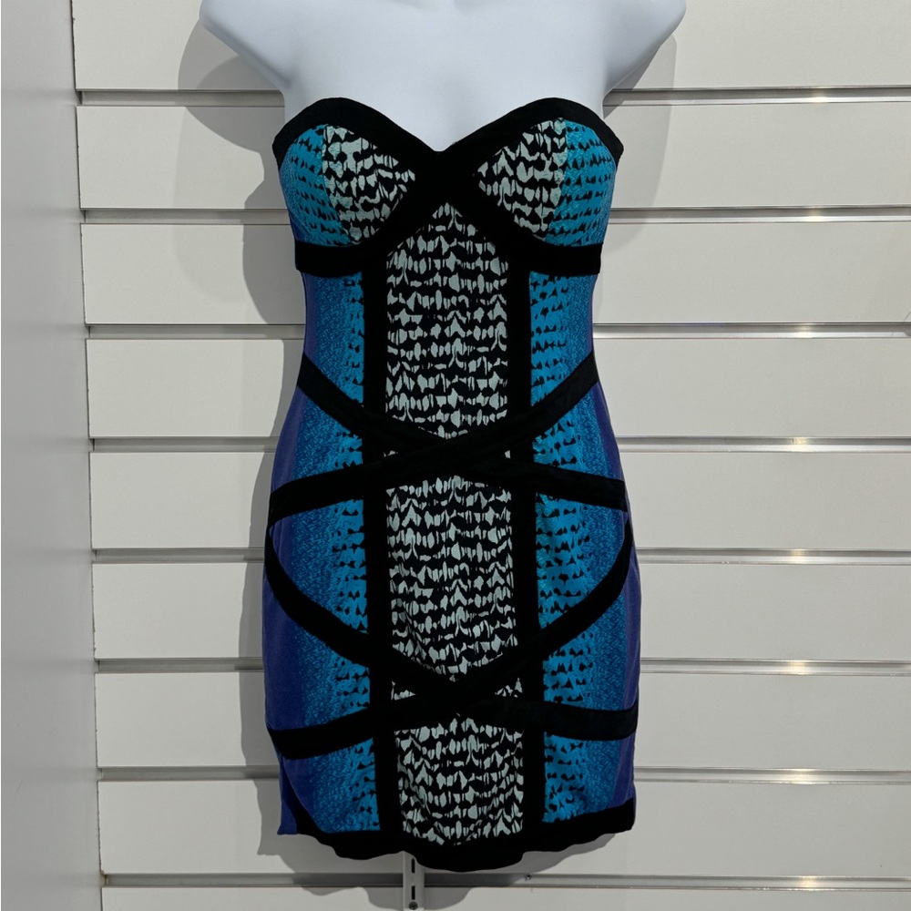 Y2k style Rampage‎ Strapless Blue and Black Patterned Dress
